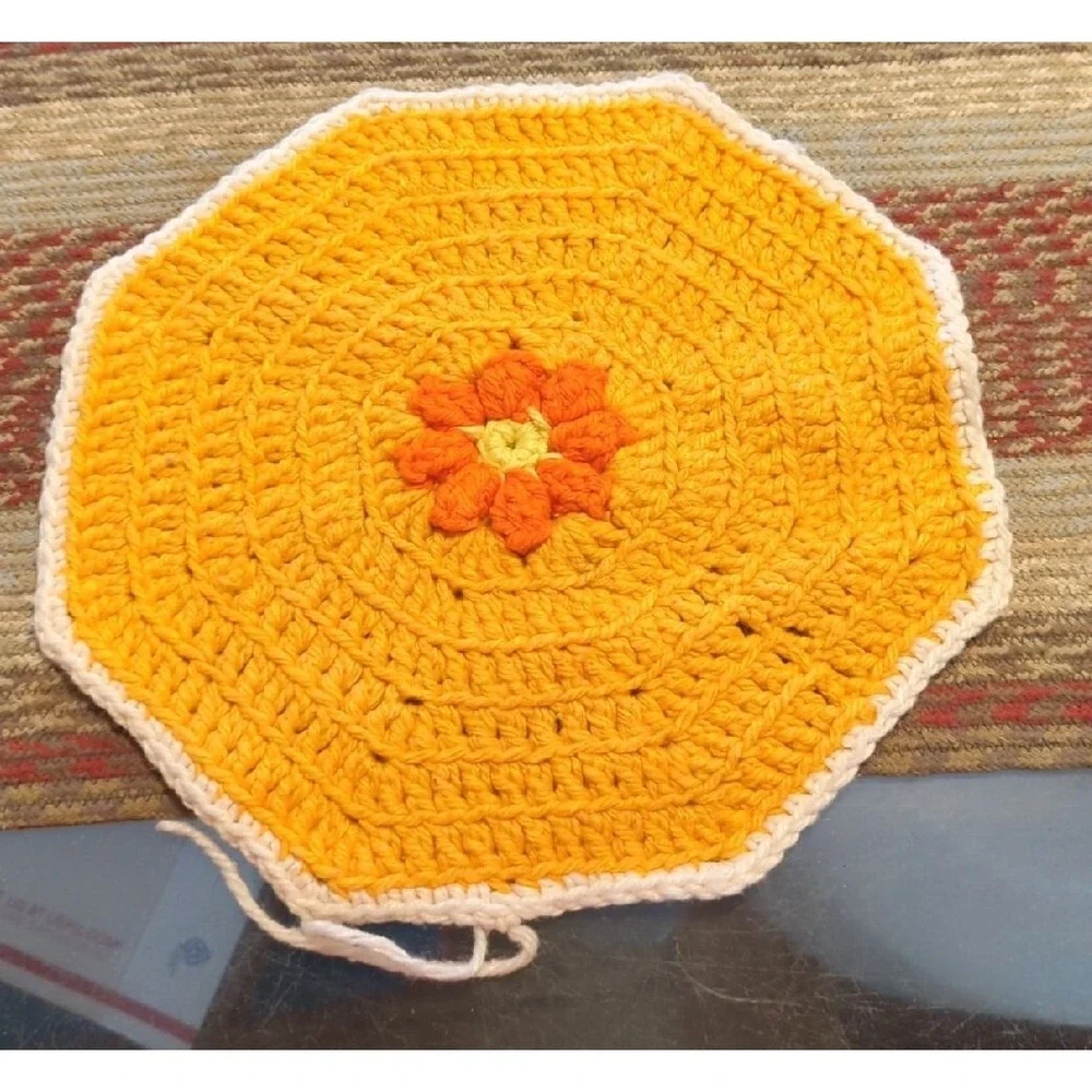 Vintage Crochet Tabletop Colorful Counter Doile Trivet Handmade By Granny